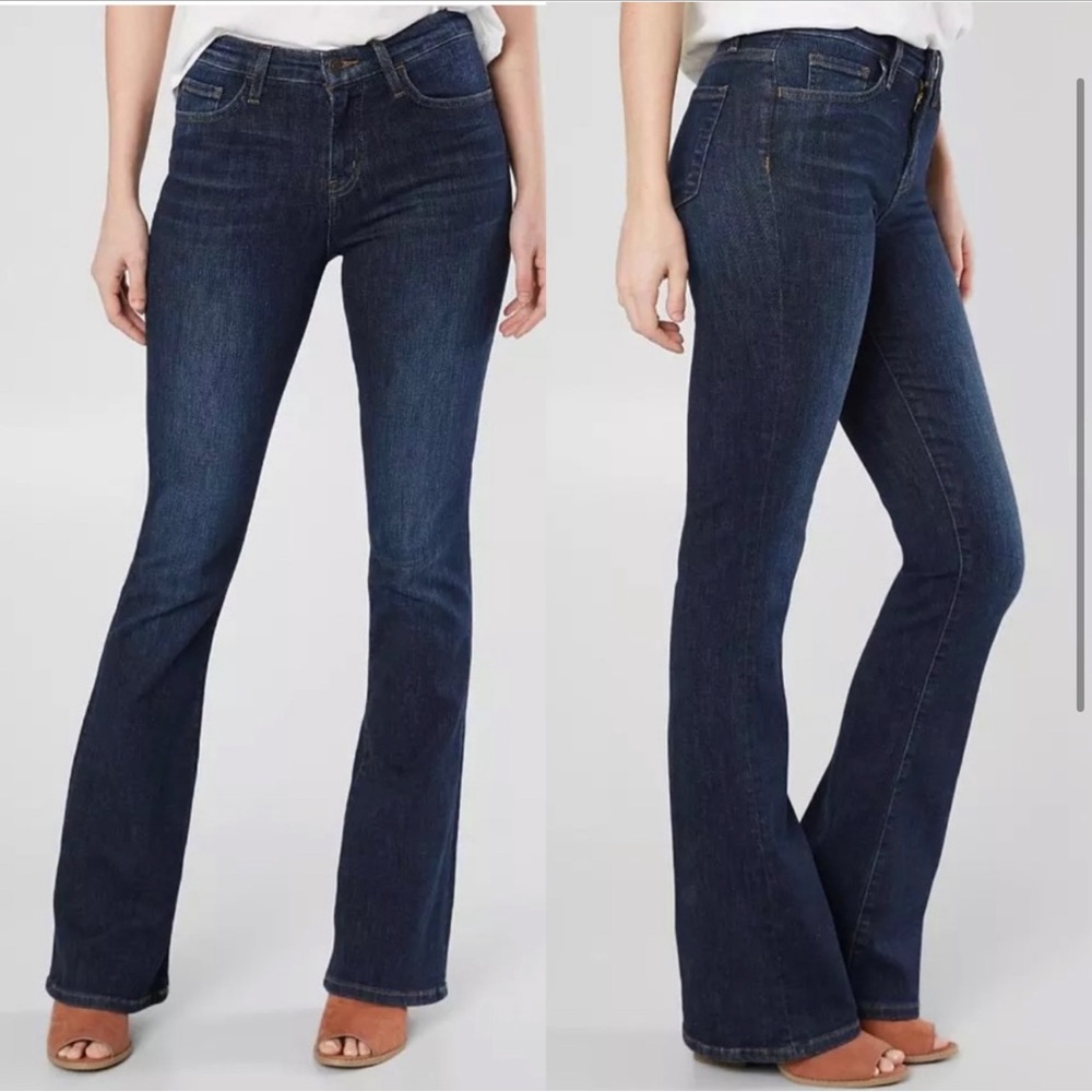 Flying Monkey Dark Sandblast Wash High Rise Flare Stretch Slim Fit Jeans